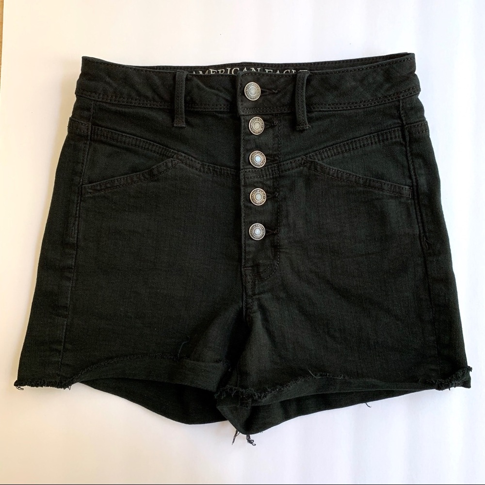 American Eagle • 2 • Black Button Fly Jean Shorts Super Stretch